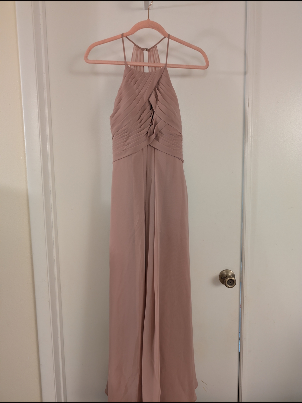Azazie Ginger Powder Pink A-Line Halter Pleated Chiffon Dress